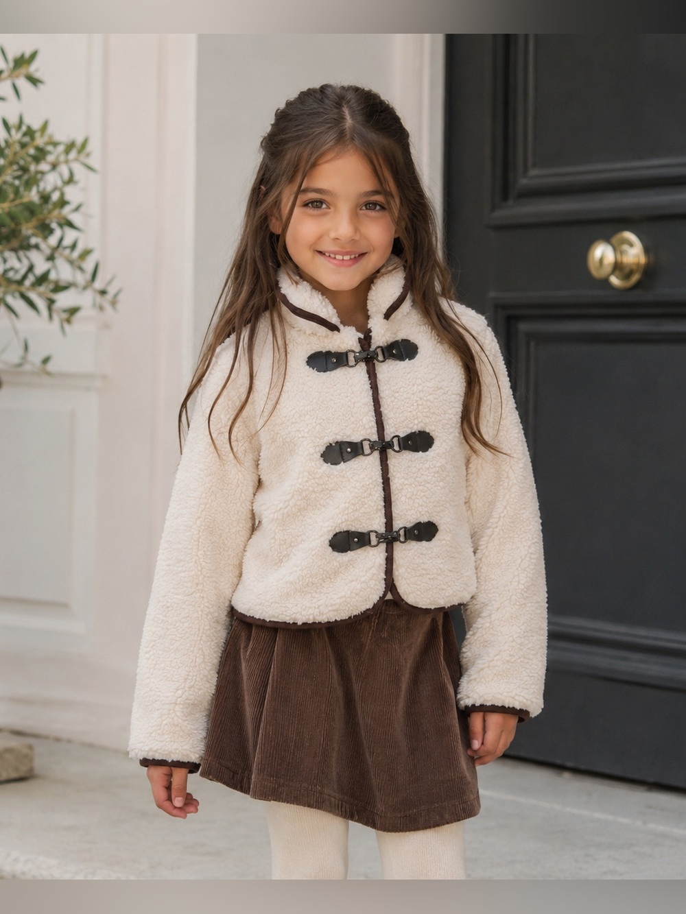 Girls’ Cream Teddy Fleece Toggle Jacket – Size 8Y